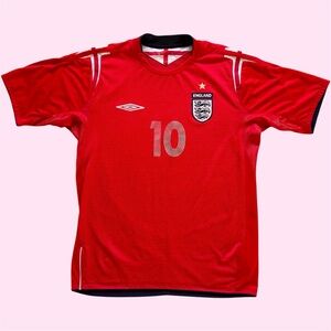 Y2K Umbro 2004-2005 England Away Soccer Football Jersey Kit Owen #10 Red Medium